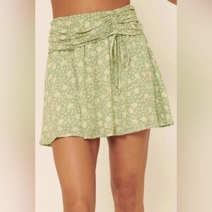 Promesa Light Green Floral Mini Skirt